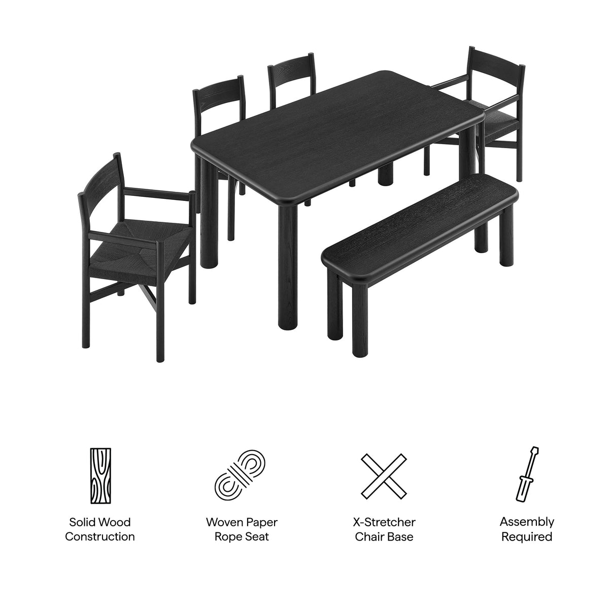 Alvia 6-Piece Oak Wood Dining Table and Seating Set by Modway, photo 6 of 16