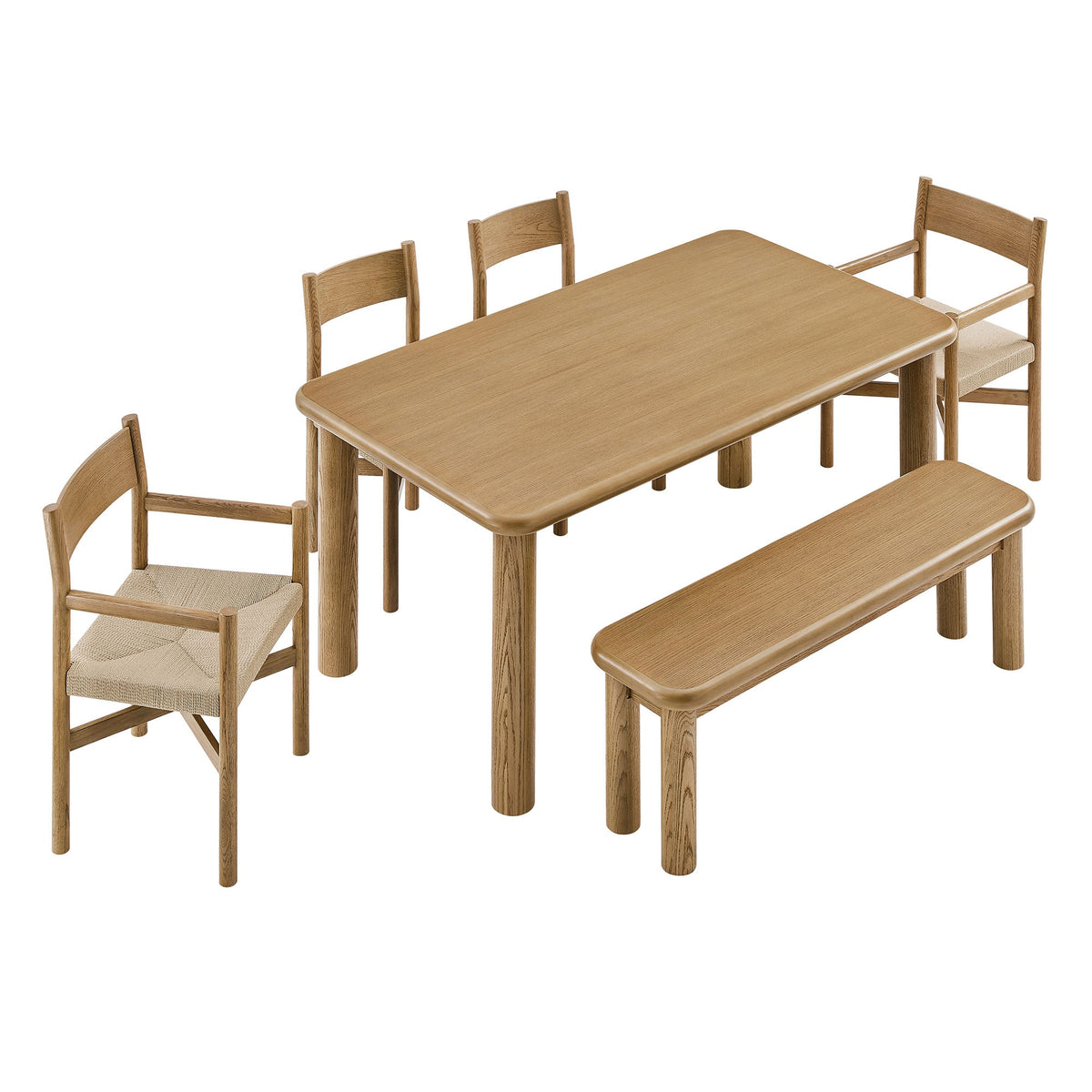 Alvia 6-Piece Oak Wood Dining Table and Seating Set by Modway, photo 9 of 16