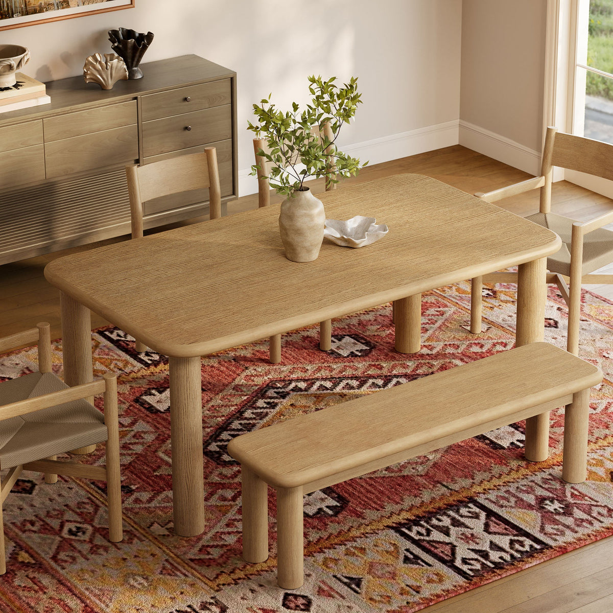 Alvia 6-Piece Oak Wood Dining Table and Seating Set by Modway, photo 16 of 16
