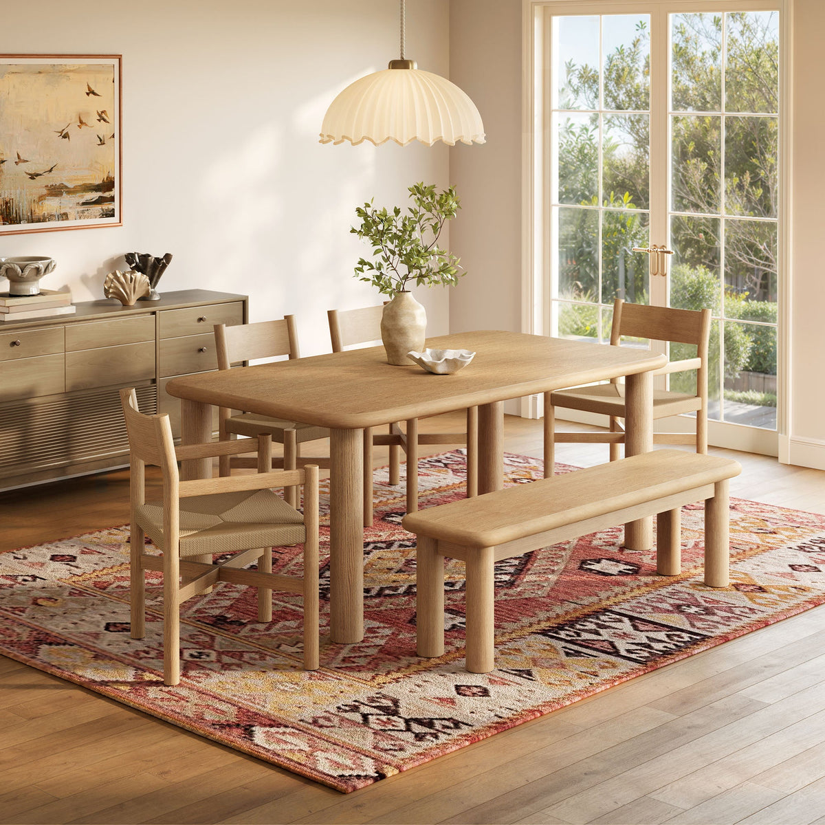Alvia 6-Piece Oak Wood Dining Table and Seating Set by Modway, photo 15 of 16