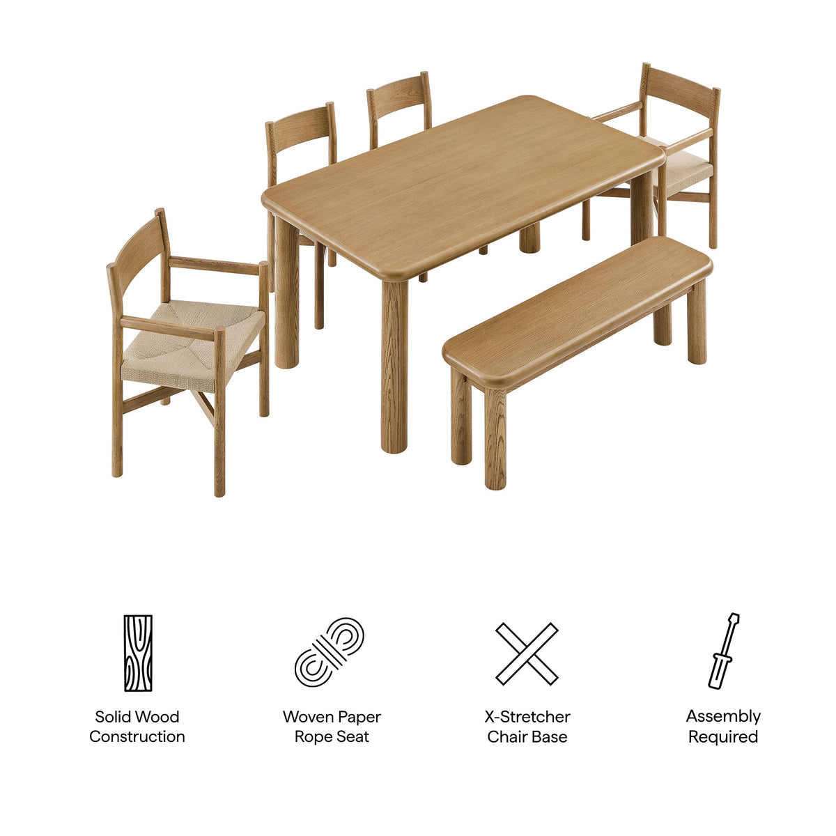 Alvia 6-Piece Oak Wood Dining Table and Seating Set by Modway, photo 14 of 16