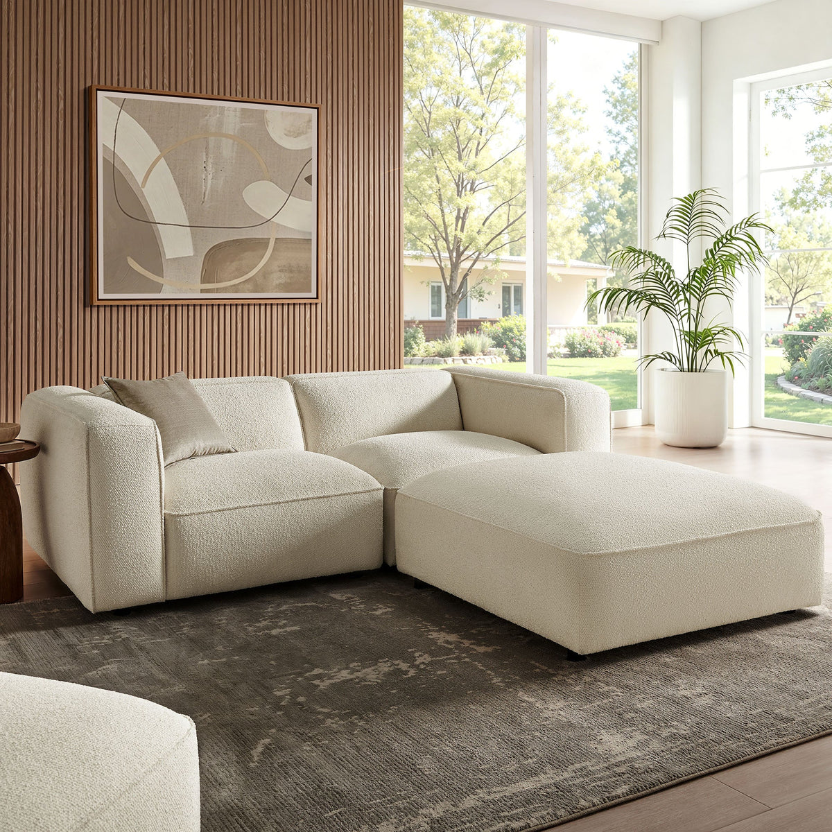 Auren 3 Piece Lattice Bouclé Upholstered Modular Loveseat with Ottoman by Modway, photo 6 of 21