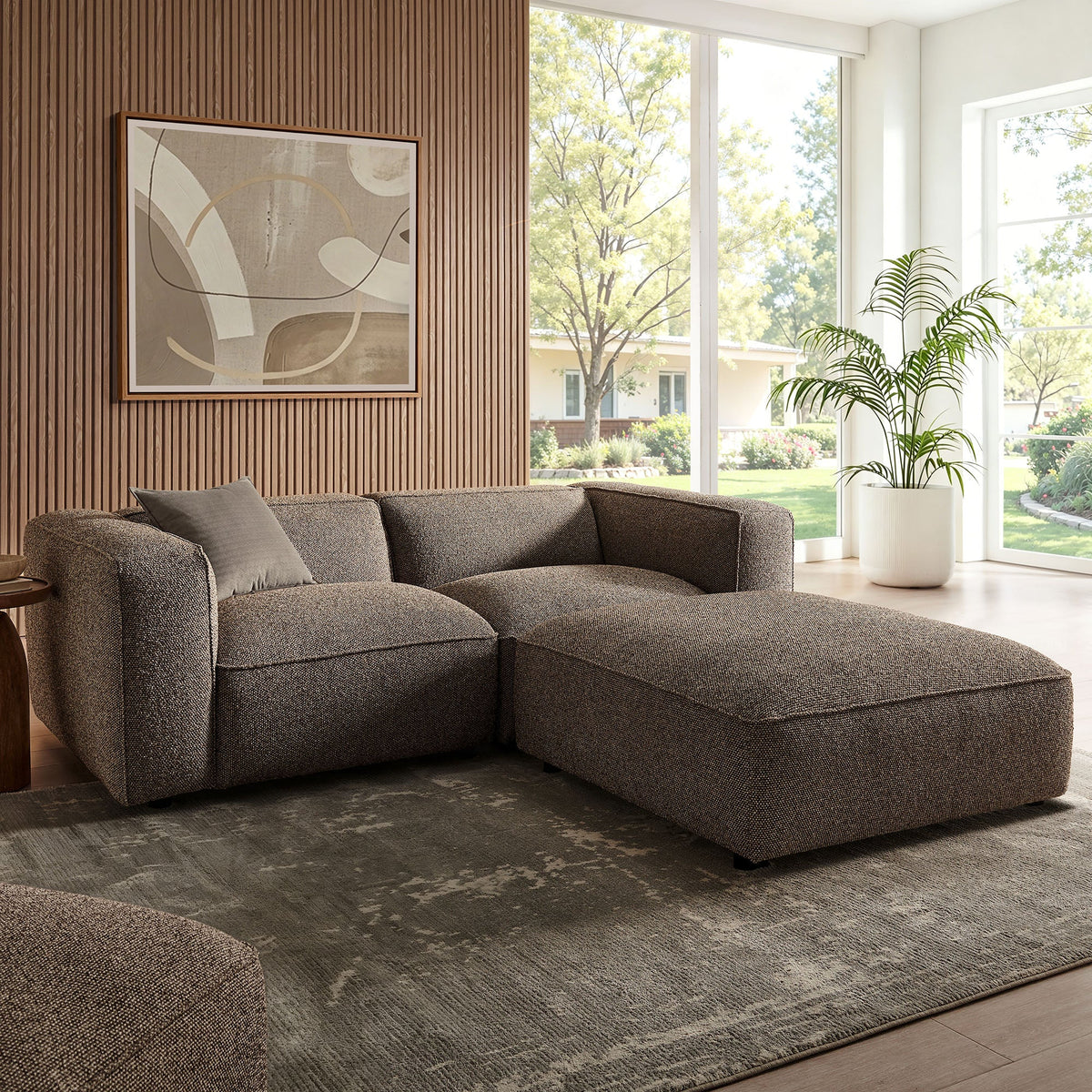 Auren 3 Piece Lattice Bouclé Upholstered Modular Loveseat with Ottoman by Modway, photo 13 of 21