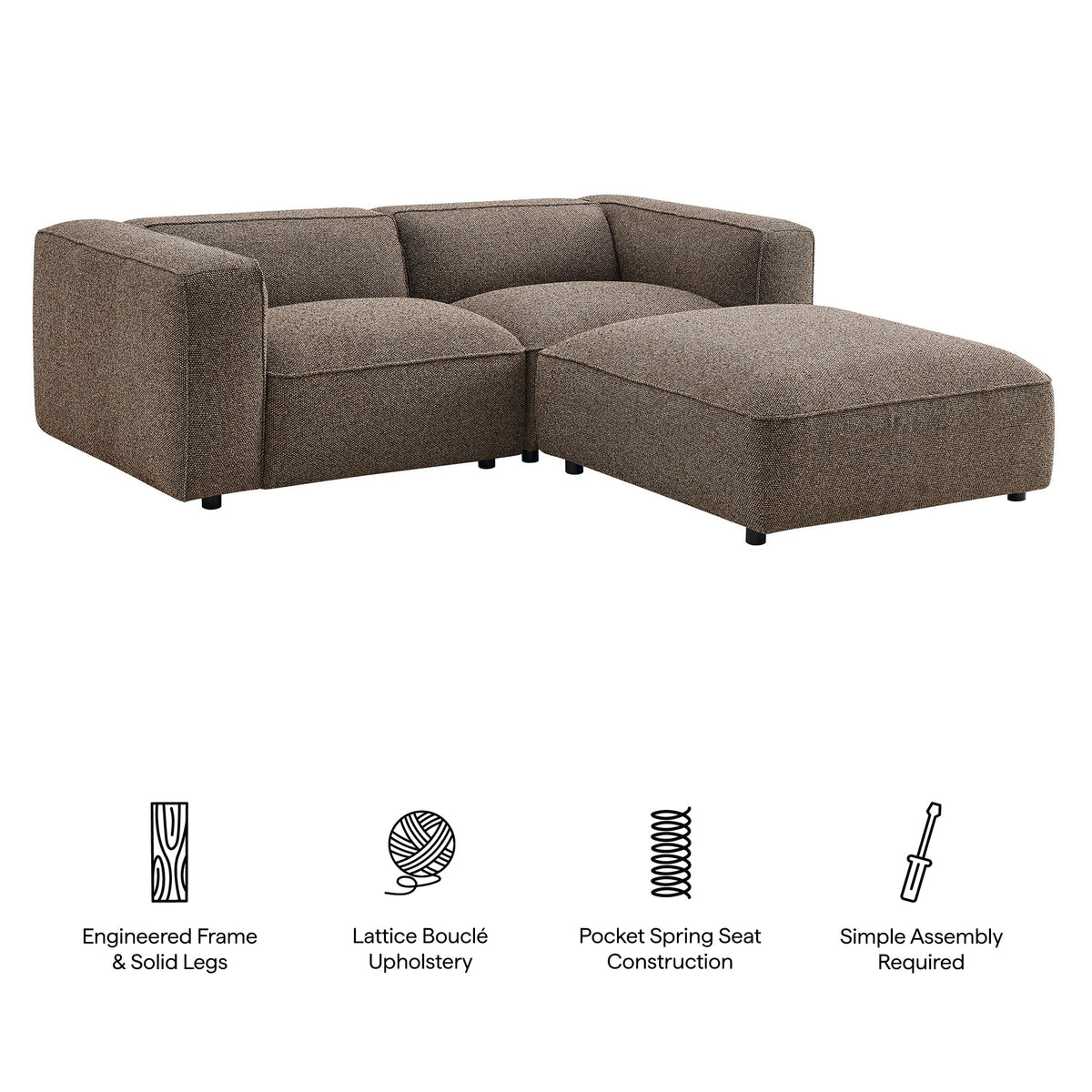 Auren 3 Piece Lattice Bouclé Upholstered Modular Loveseat with Ottoman by Modway, photo 9 of 21