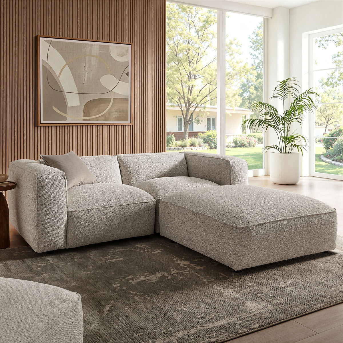 Auren 3 Piece Lattice Bouclé Upholstered Modular Loveseat with Ottoman by Modway, photo 20 of 21