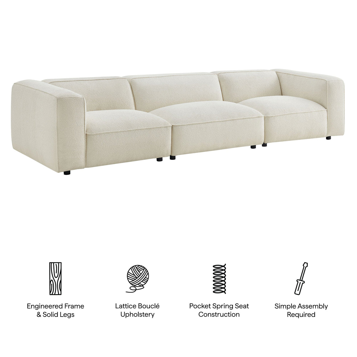 Auren 3 Piece Lattice Bouclé Upholstered Modular Sofa by Modway, photo 2 of 21