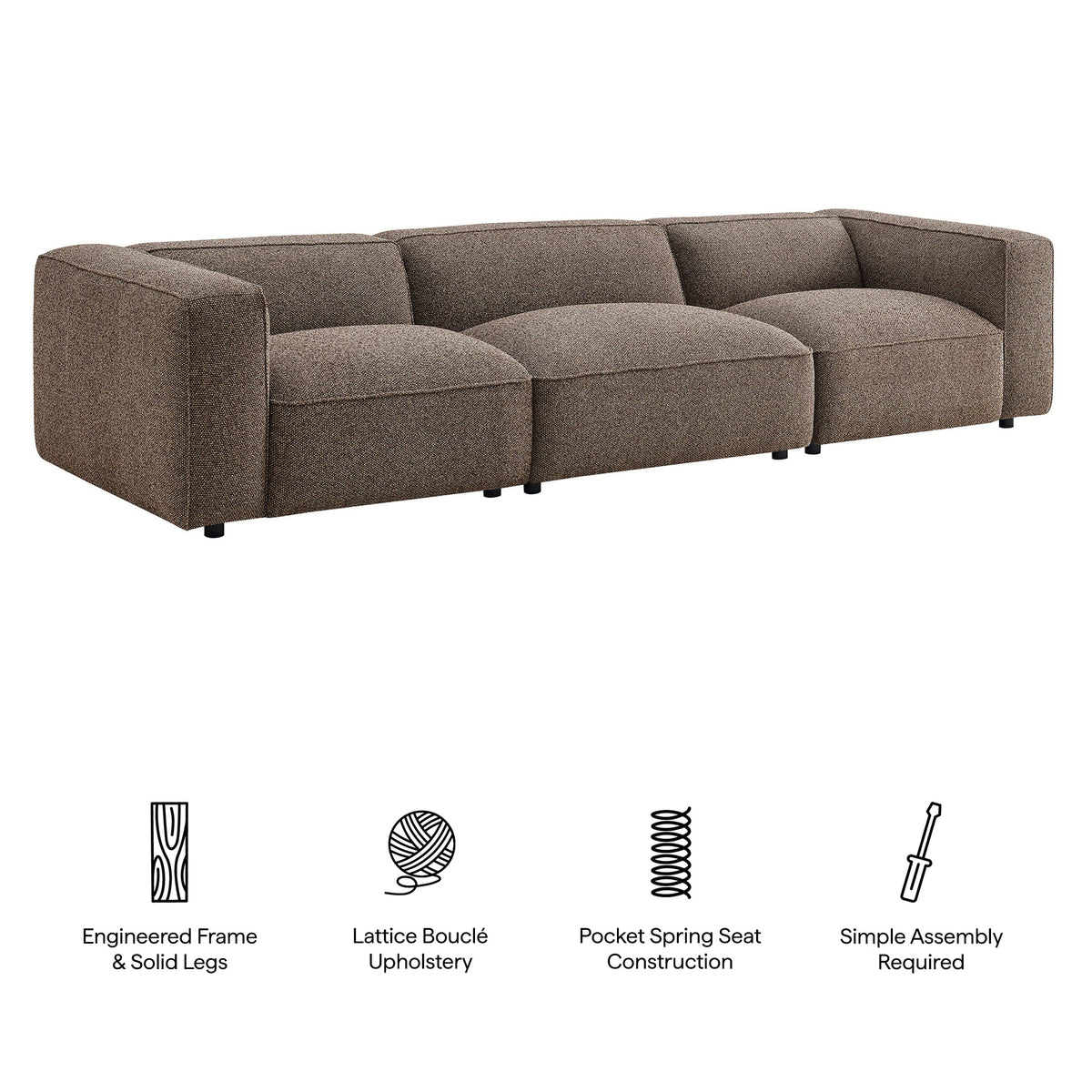 Auren 3 Piece Lattice Bouclé Upholstered Modular Sofa by Modway, photo 9 of 21