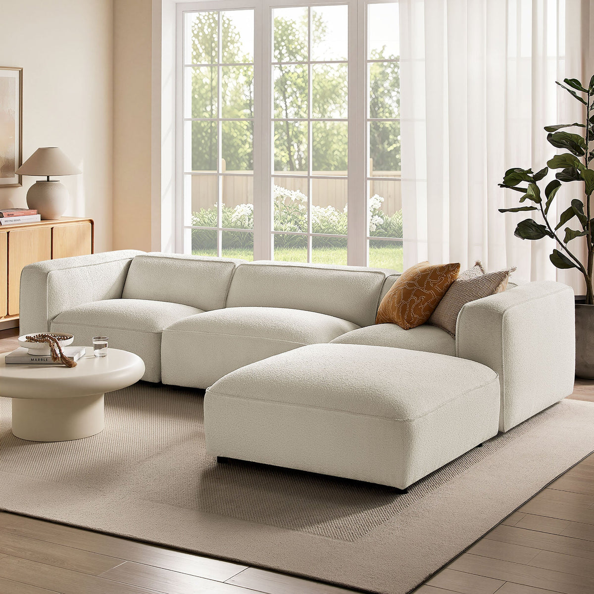 Auren 4 Piece Lattice Bouclé Upholstered Modular Sofa with Ottoman by Modway, photo 7 of 24