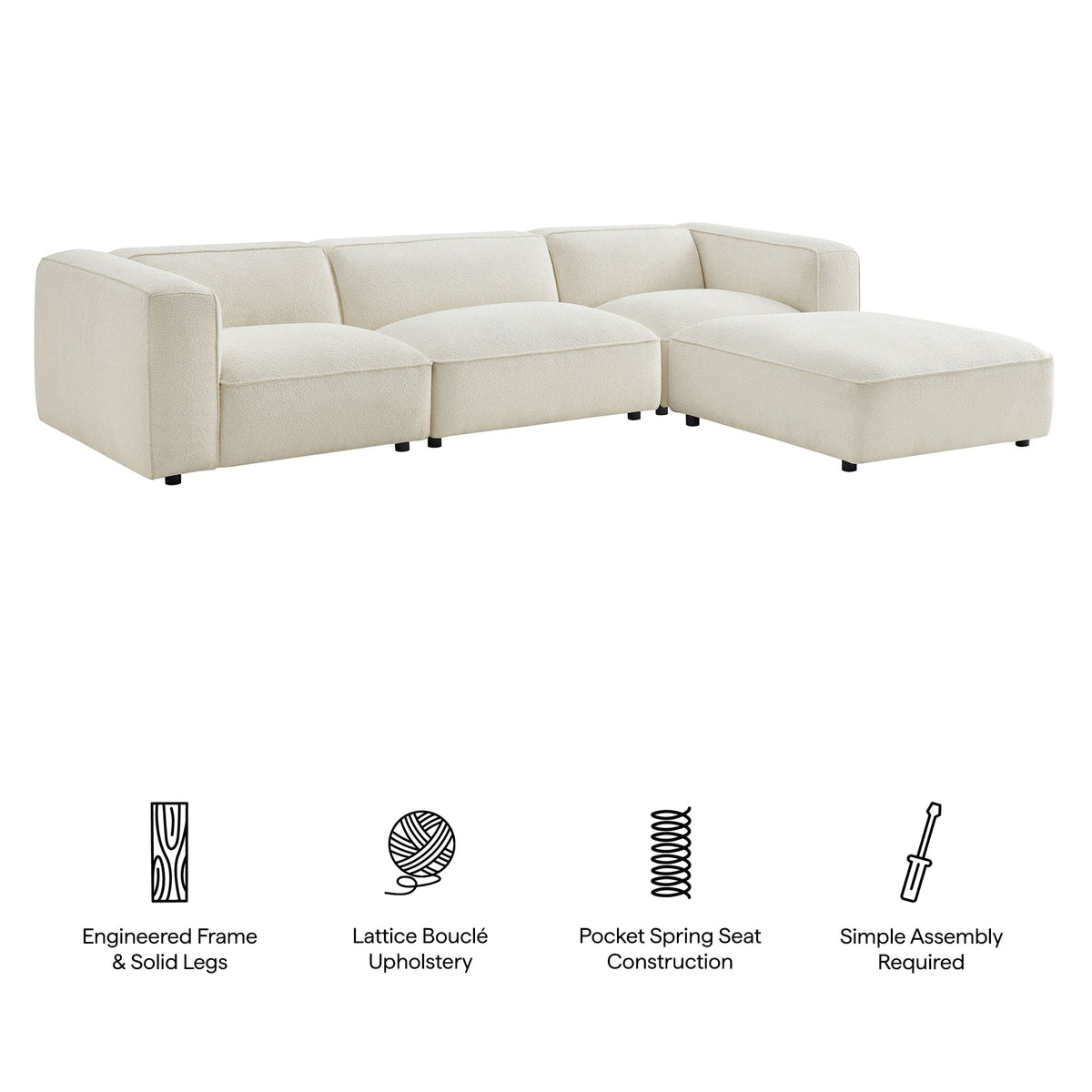 Auren 4 Piece Lattice Bouclé Upholstered Modular Sofa with Ottoman by Modway, photo 2 of 24