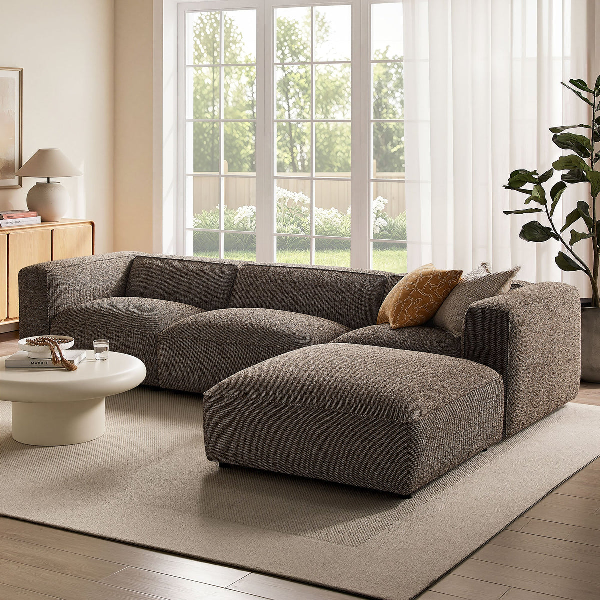 Auren 4 Piece Lattice Bouclé Upholstered Modular Sofa with Ottoman by Modway, photo 15 of 24