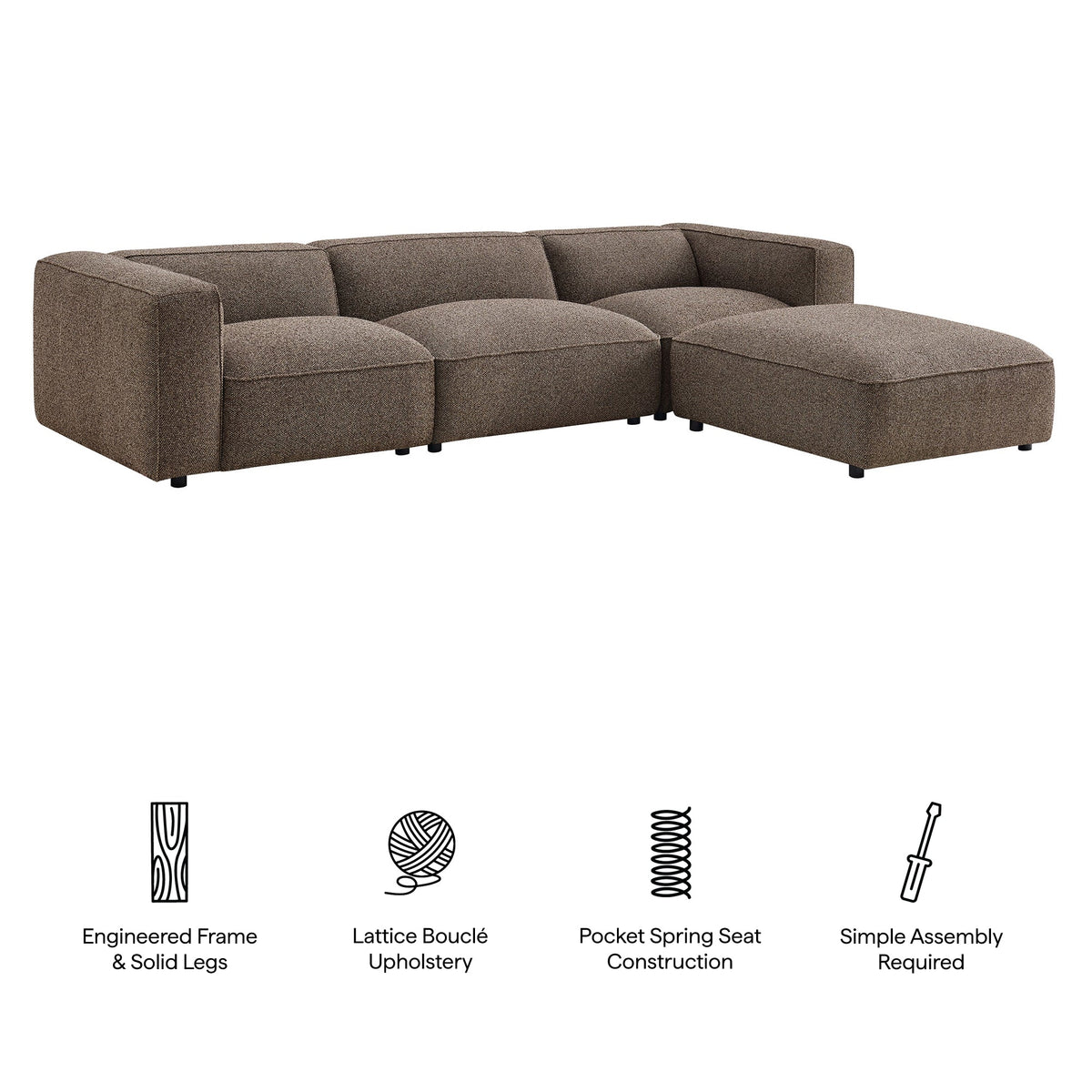 Auren 4 Piece Lattice Bouclé Upholstered Modular Sofa with Ottoman by Modway, photo 10 of 24