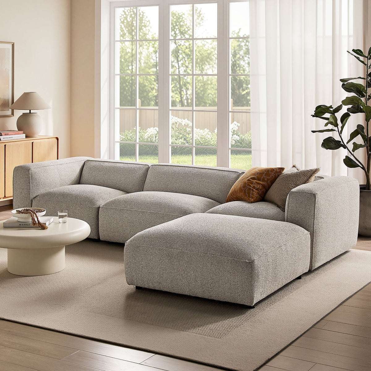 Auren 4 Piece Lattice Bouclé Upholstered Modular Sofa with Ottoman by Modway, photo 23 of 24
