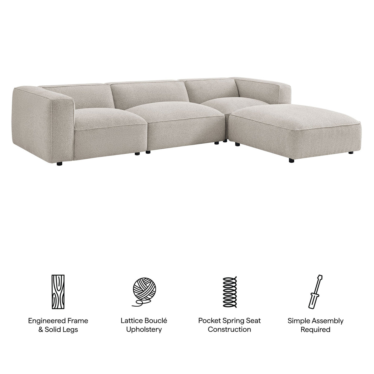 Auren 4 Piece Lattice Bouclé Upholstered Modular Sofa with Ottoman by Modway, photo 18 of 24