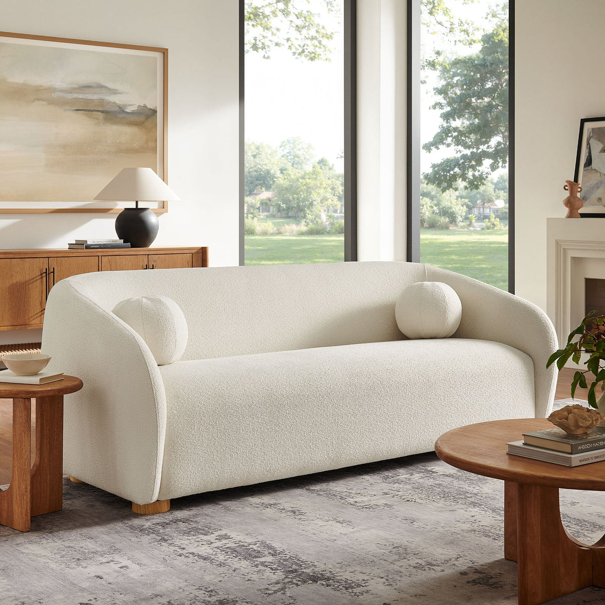 Holland 85" Chenille Fabric Sofa by Modway - Cream / Mustard / Pine, photo 9 of 30
