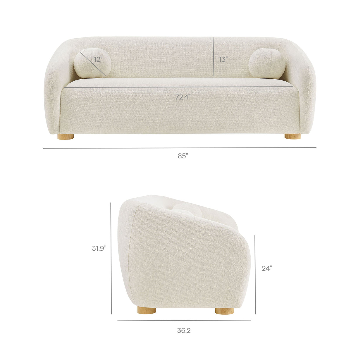 Holland 85" Chenille Fabric Sofa by Modway - Cream / Mustard / Pine, photo 4 of 30