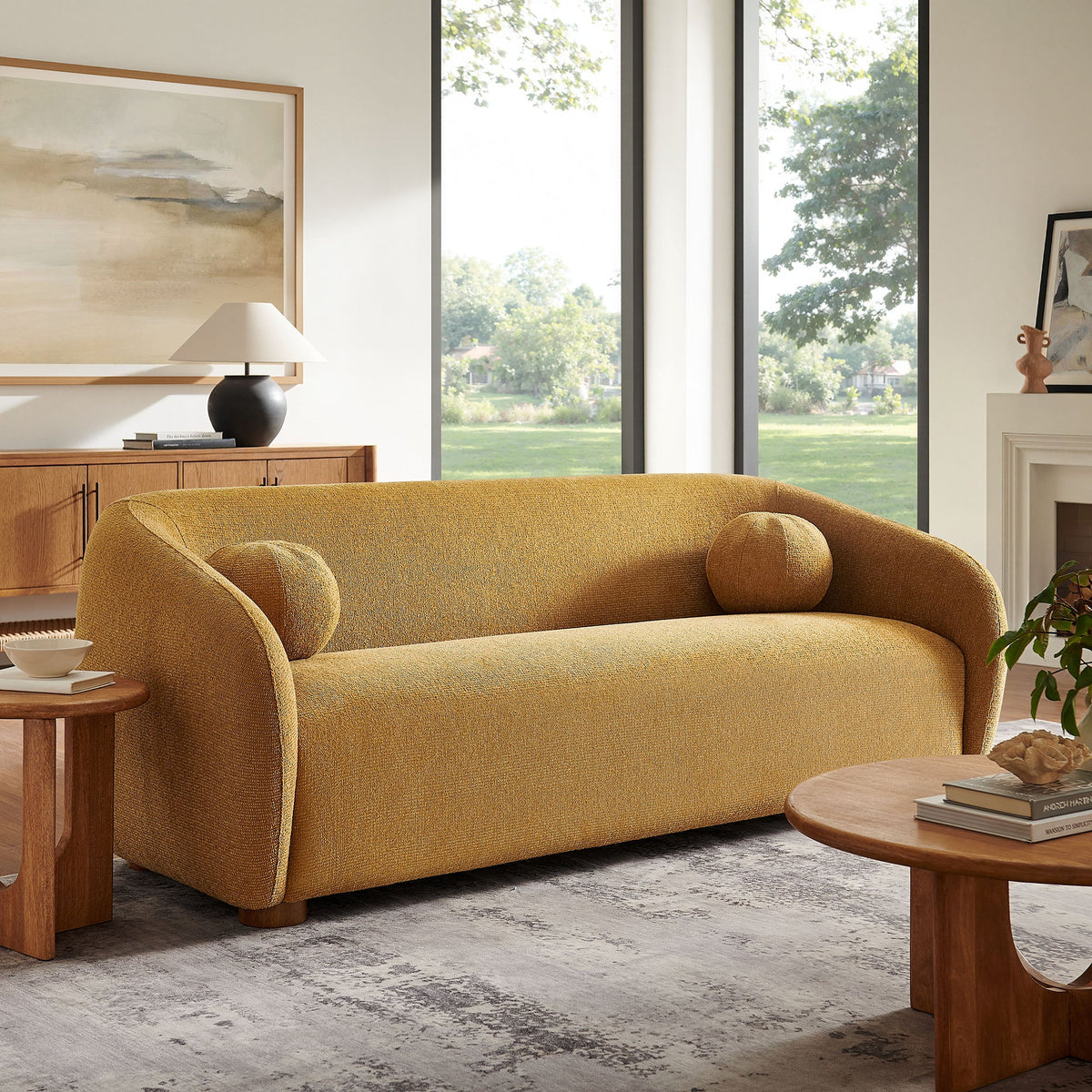 Holland 85" Chenille Fabric Sofa by Modway - Cream / Mustard / Pine, photo 19 of 30