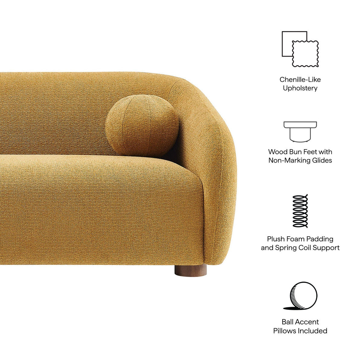 Holland 85" Chenille Fabric Sofa by Modway - Cream / Mustard / Pine, photo 12 of 30