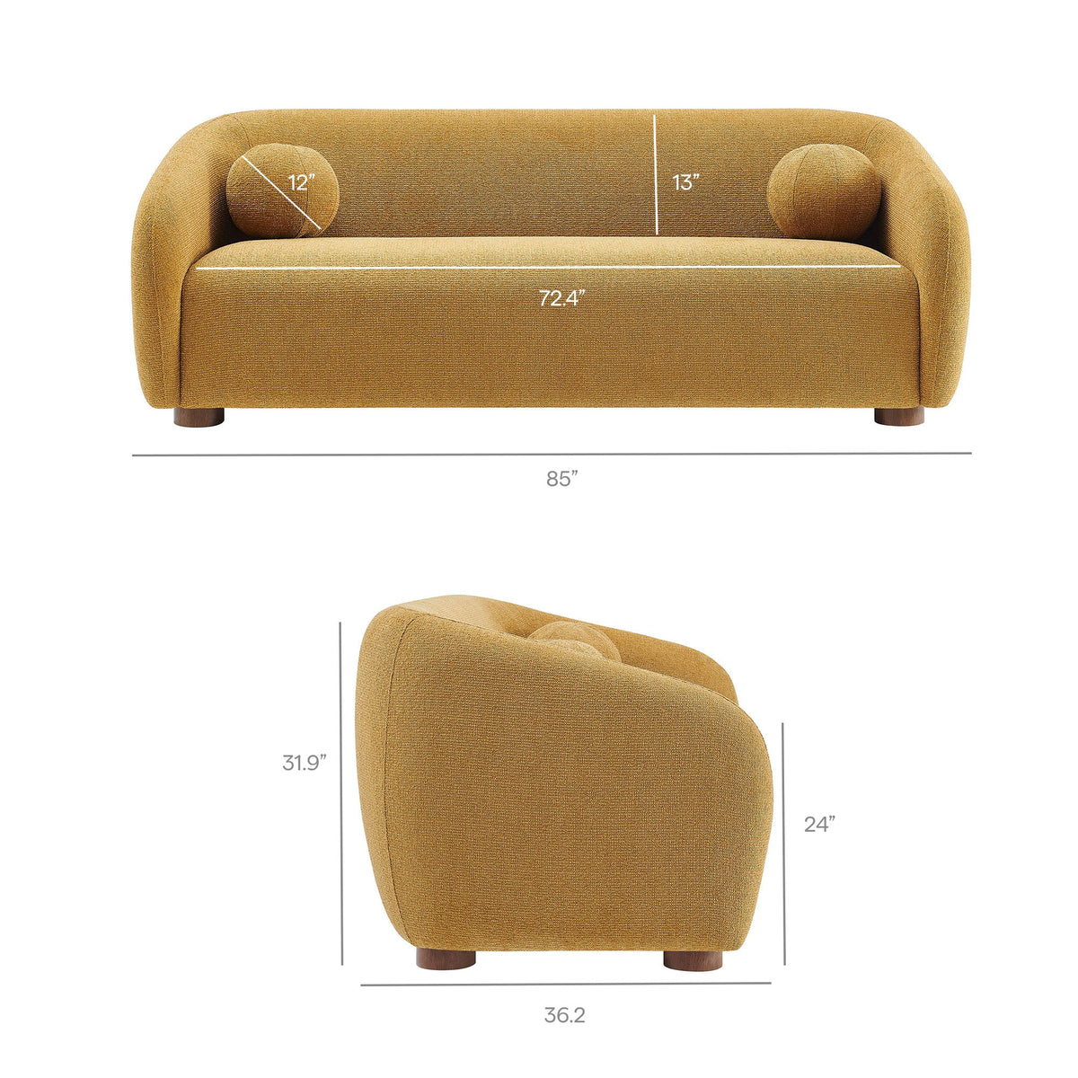 Holland 85" Chenille Fabric Sofa by Modway - Cream / Mustard / Pine, photo 14 of 30