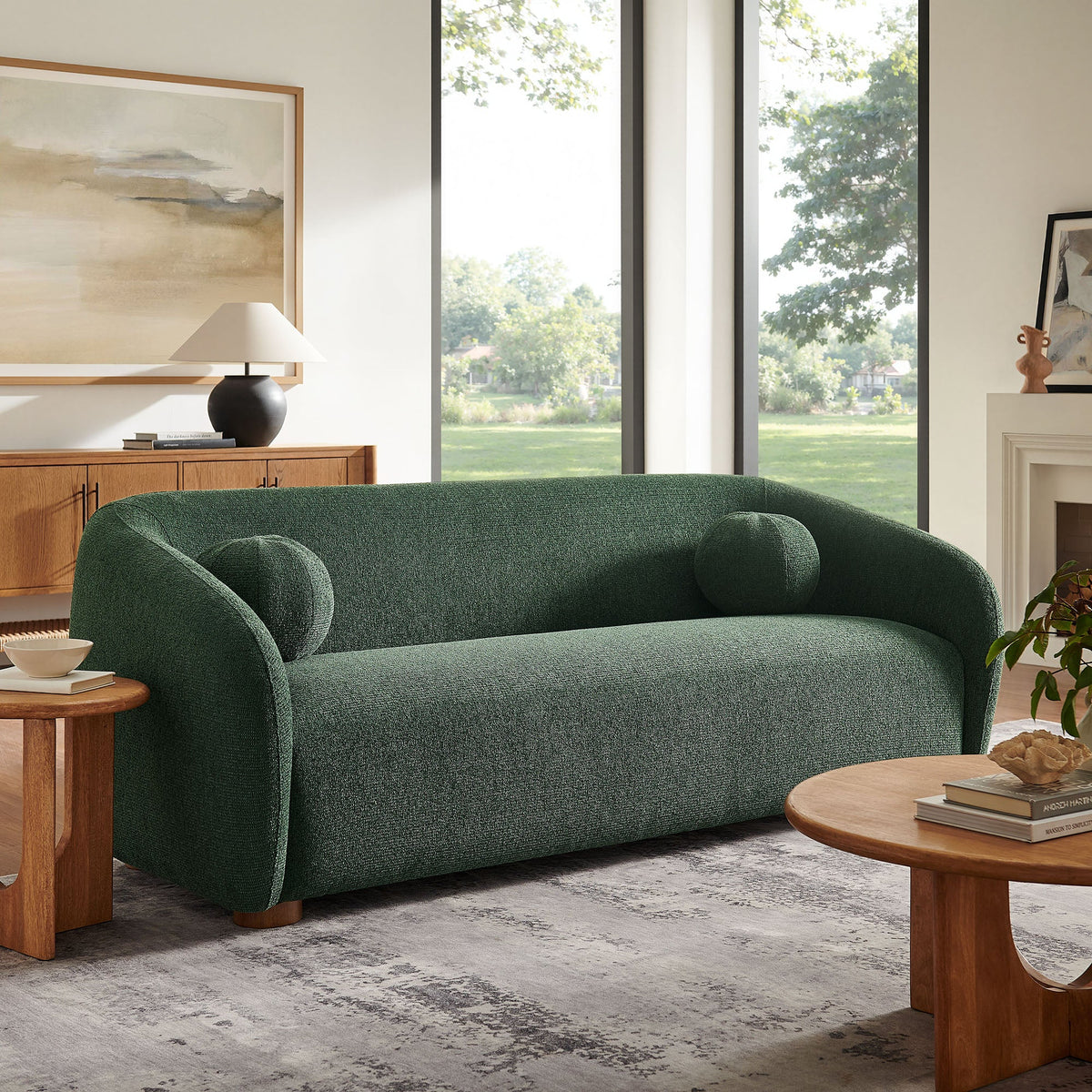 Holland 85" Chenille Fabric Sofa by Modway - Cream / Mustard / Pine, photo 29 of 30