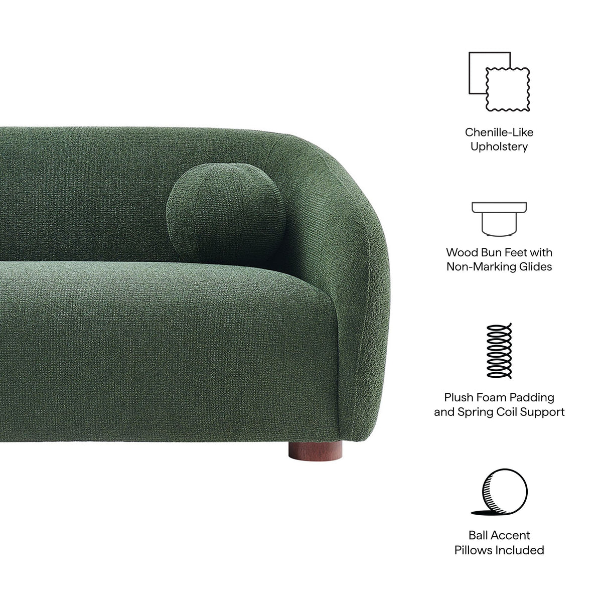 Holland 85" Chenille Fabric Sofa by Modway - Cream / Mustard / Pine, photo 22 of 30