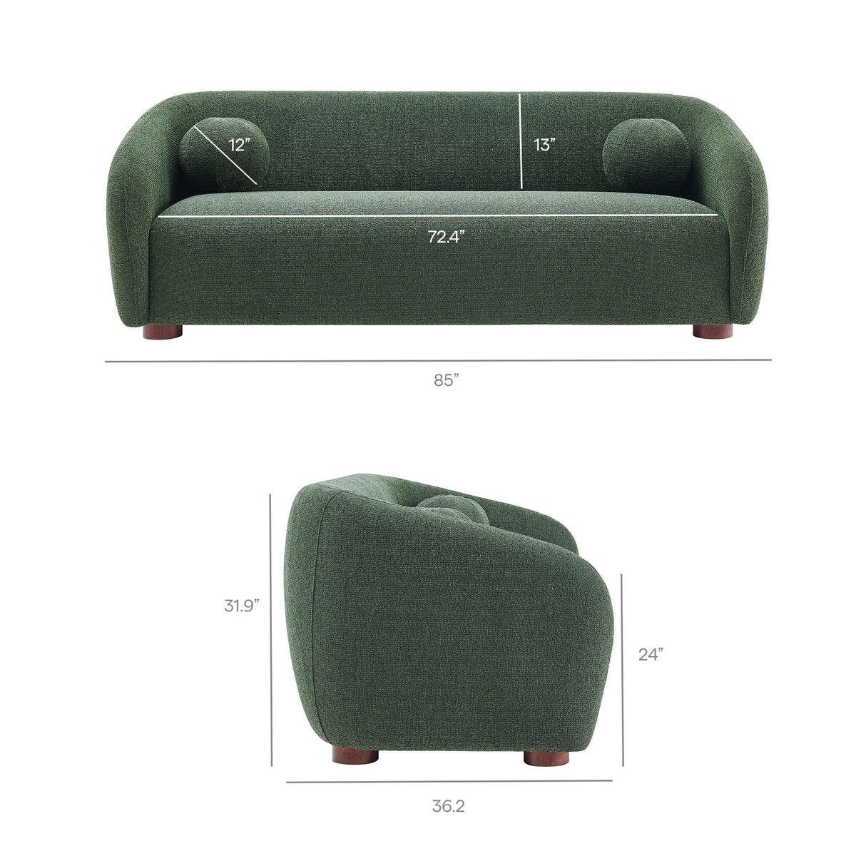 Holland 85" Chenille Fabric Sofa by Modway - Cream / Mustard / Pine, photo 24 of 30