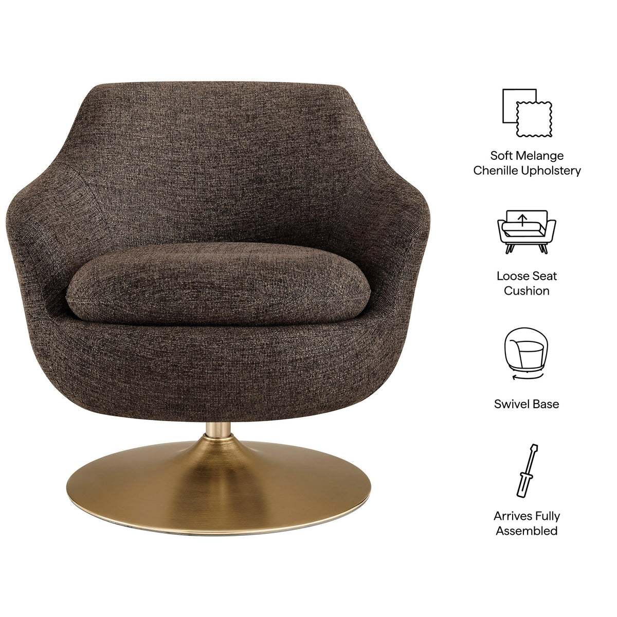 Quimby Melange Chenille Swivel Accent Chair by Modway, photo 2 of 27