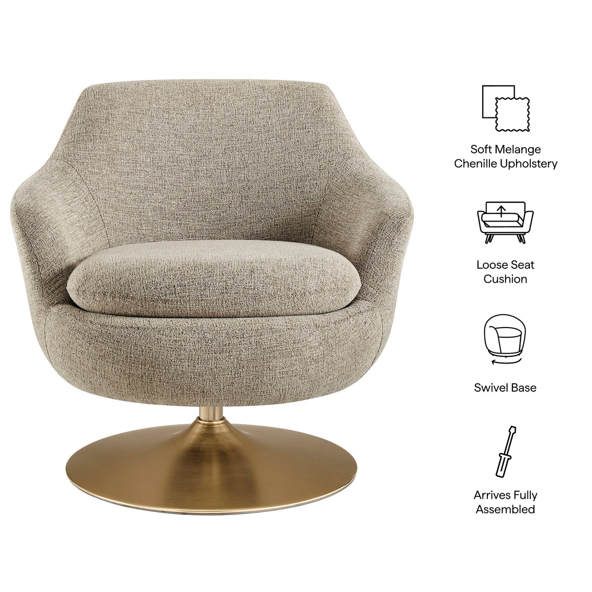 Quimby Melange Chenille Swivel Accent Chair by Modway, photo 11 of 27