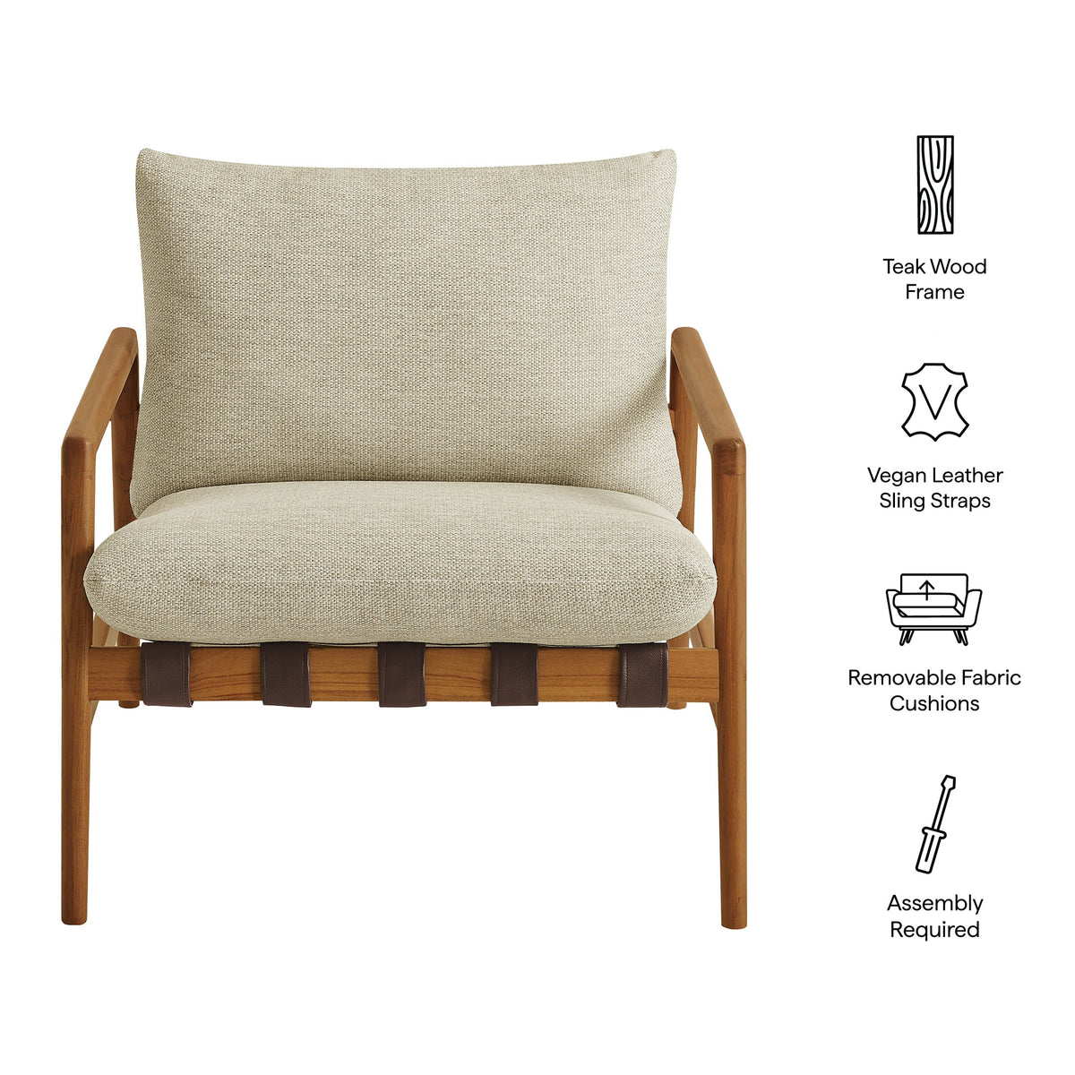 Nomi Outdoor Patio Teak Wood Sling Chair by Modway, photo 14 of 36