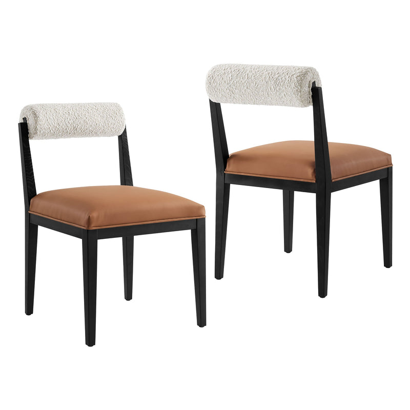 Kai Boucle and Vegan Leather Dining Chair Set of 2 by Modway
