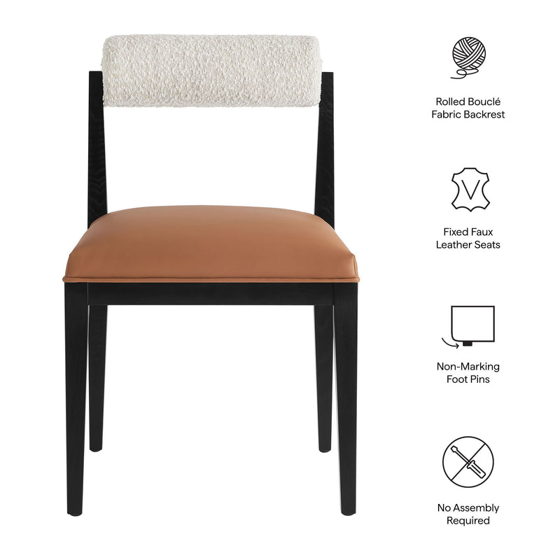 Kai Boucle and Vegan Leather Dining Chair Set of 2 by Modway, photo 2 of 10