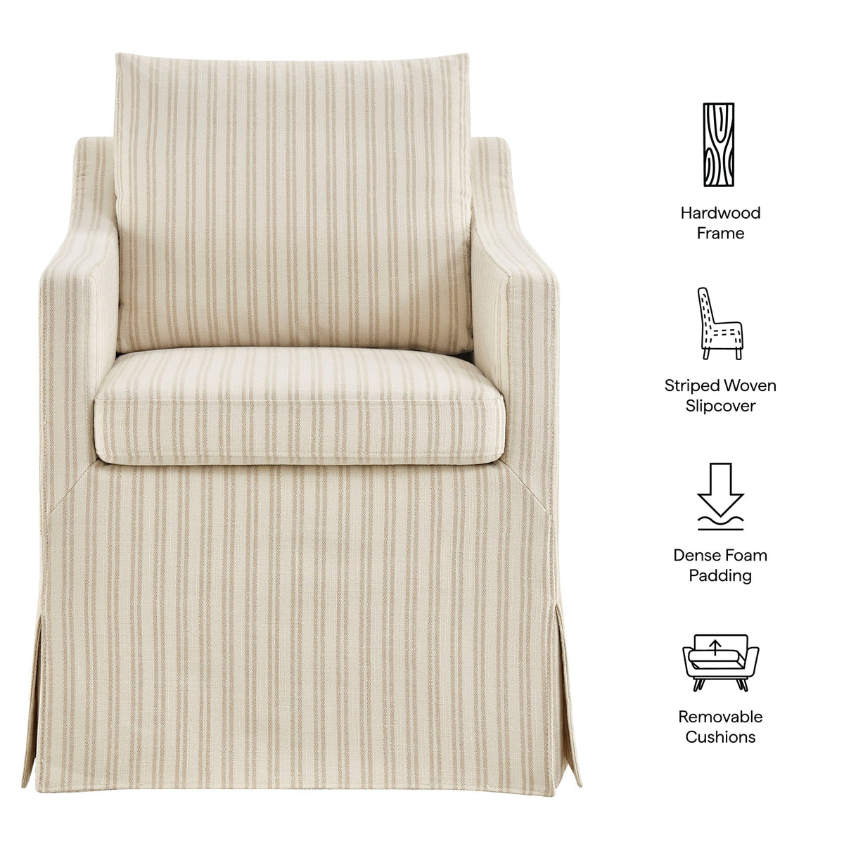 Serene Slipcovered Striped Fabric Dining Armchair by Modway, photo 2 of 10
