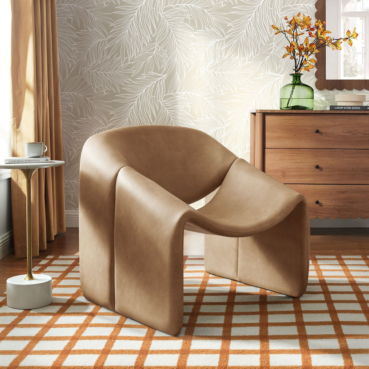 Vivi Vegan Leather Curved Arm Accent Chair by Modway, photo 26 of 27