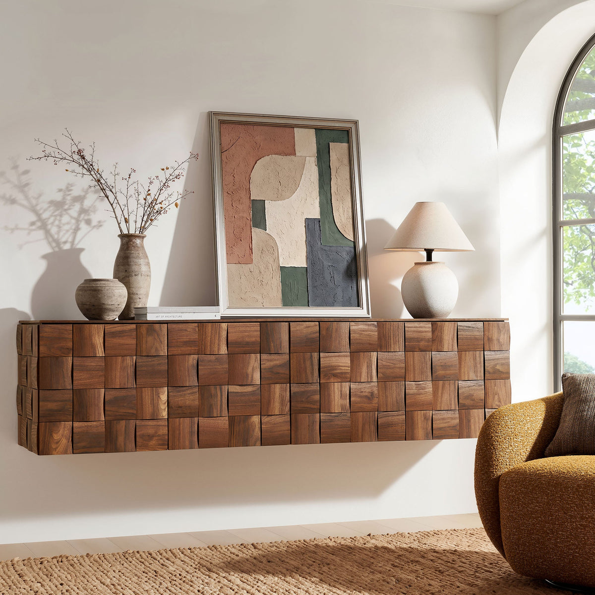 Duskin Geometric Block Design Wall Mounted TV Stand by Modway, photo 18 of 19