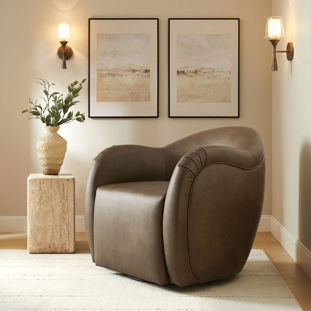 Compose Barrel Vegan Leather Swivel Armchair by Modway, photo 8 of 18