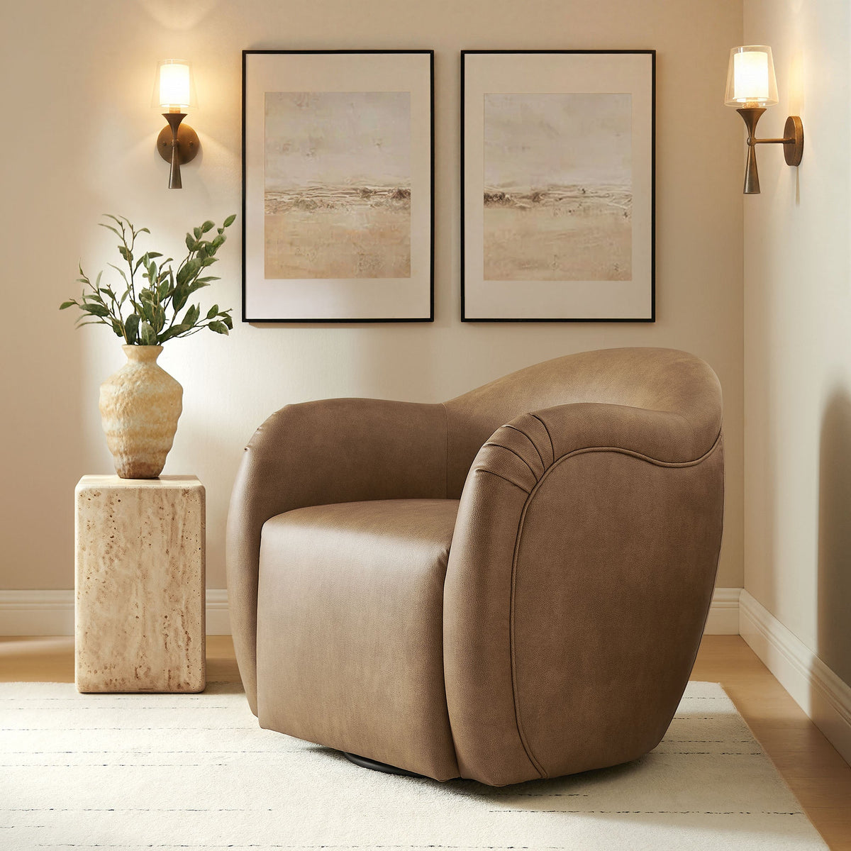 Compose Barrel Vegan Leather Swivel Armchair by Modway, photo 17 of 18