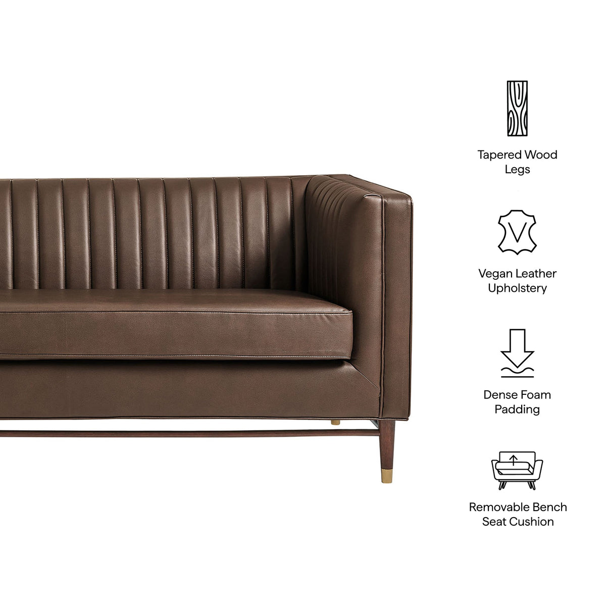 Devote 93 Inch Vegan Leather Channel Tufted Sofa by Modway, photo 2 of 18