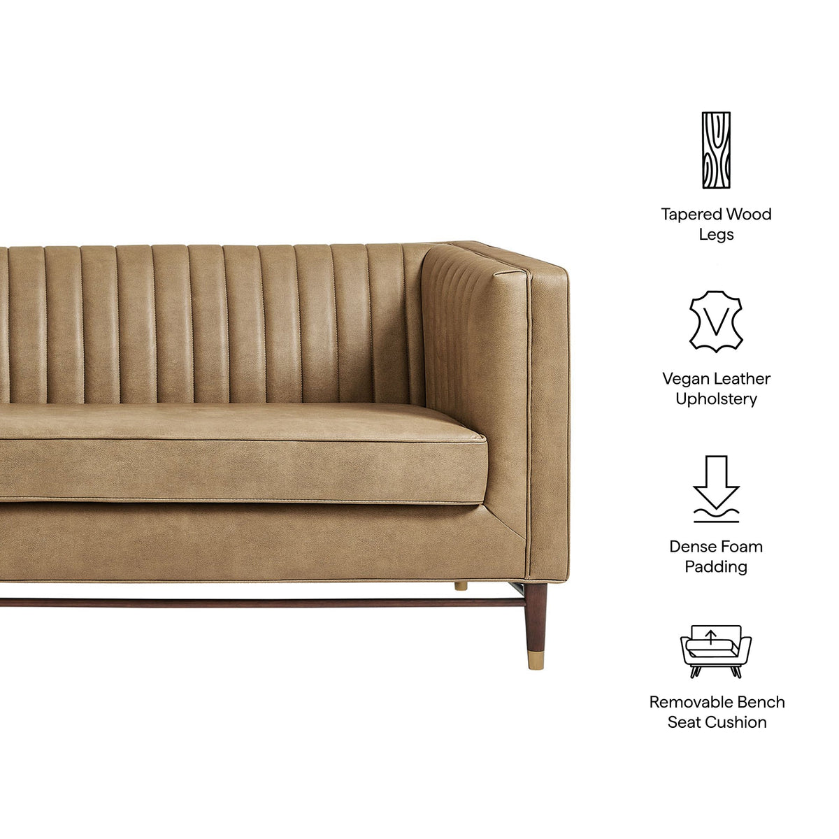 Devote 93 Inch Vegan Leather Channel Tufted Sofa by Modway, photo 11 of 18