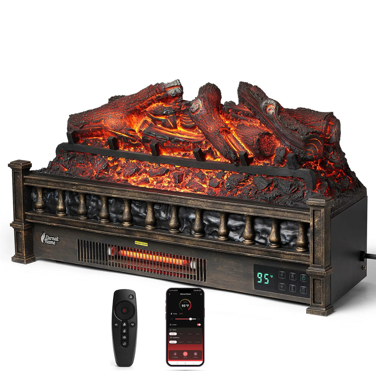 (Open Box) Eternal Flame EF26-LG Smart Electric Fireplace Logs, WiFi Enabled by TURBRO
