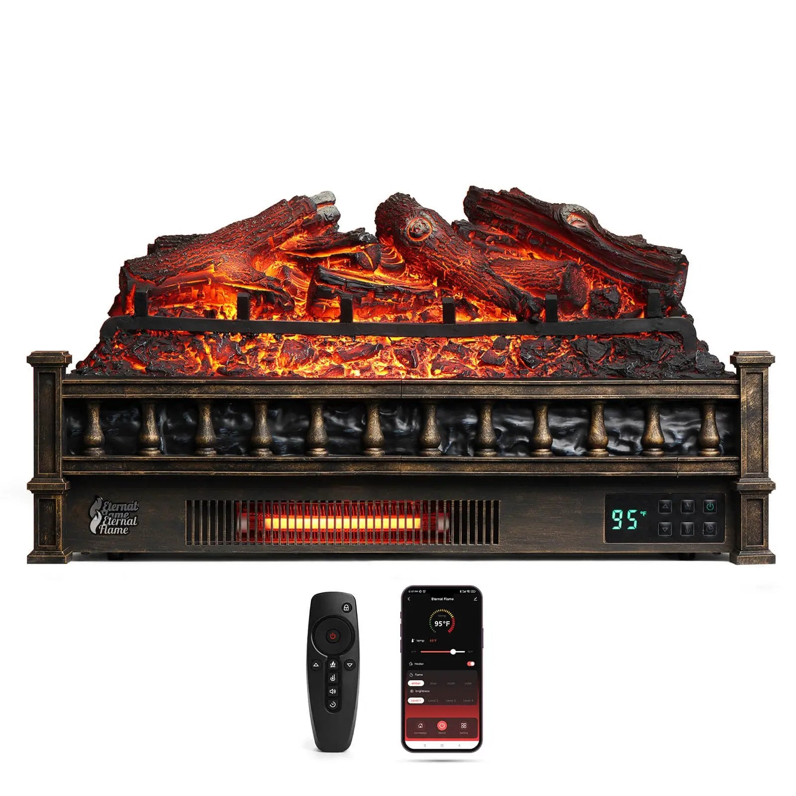 (Open Box) Eternal Flame EF26-LG Smart Electric Fireplace Logs, WiFi Enabled by TURBRO