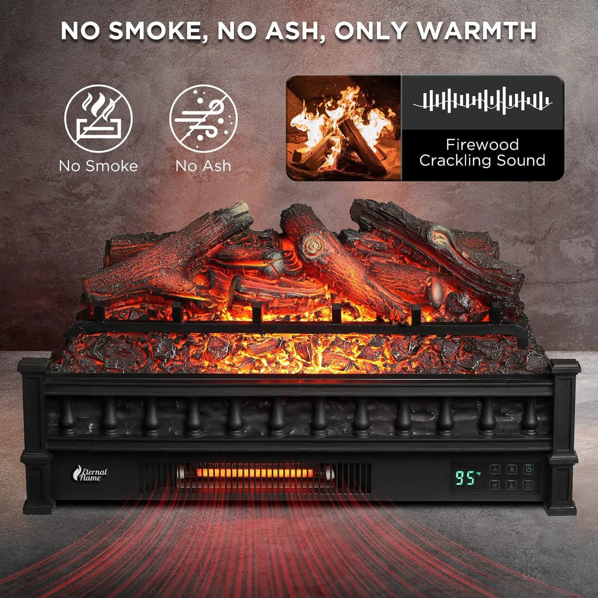 (Open Box) Eternal Flame EF26-LG Smart Electric Fireplace Logs, WiFi Enabled by TURBRO