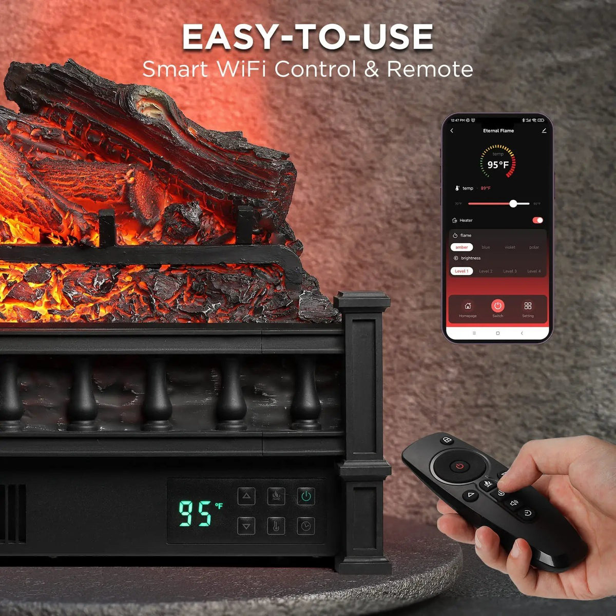 Eternal Flame EF26-LG Smart Electric Fireplace Logs, WiFi Enabled by TURBRO