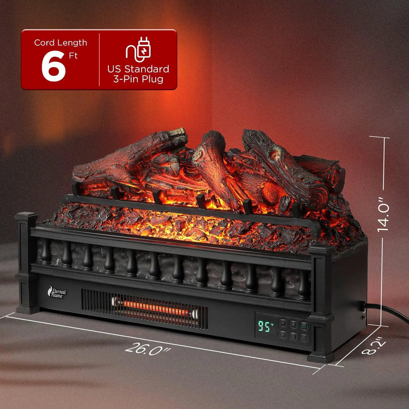 (Open Box) Eternal Flame EF26-LG Smart Electric Fireplace Logs, WiFi Enabled by TURBRO