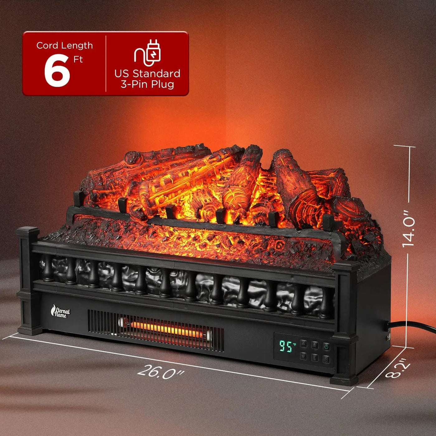 (Open Box) Eternal Flame EF26-PB Smart Electric Fireplace Logs, WiFi Enabled by TURBRO