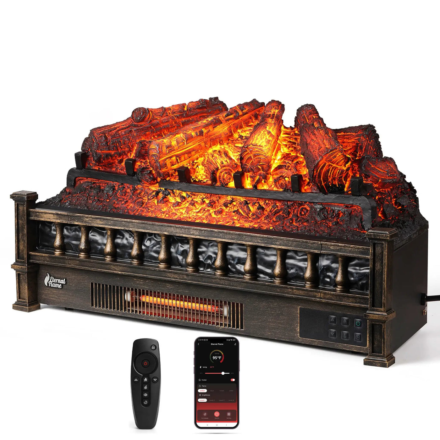 (Open Box) Eternal Flame EF26-PB Smart Electric Fireplace Logs, WiFi Enabled by TURBRO