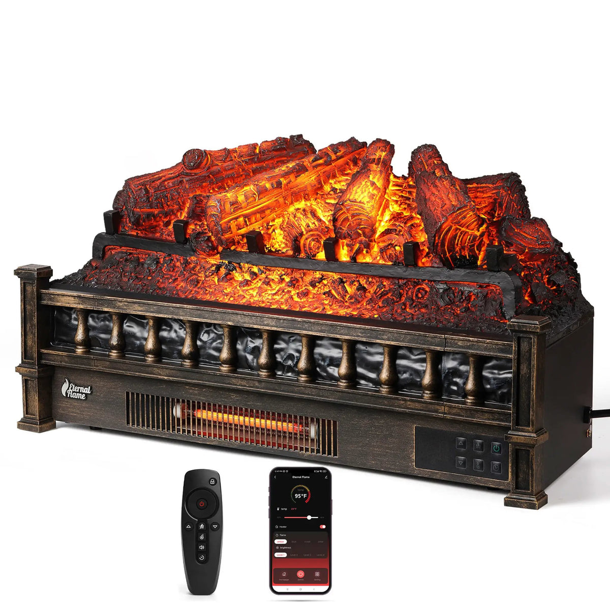 Eternal Flame EF26-PB Smart Electric Fireplace Logs, WiFi Enabled by TURBRO