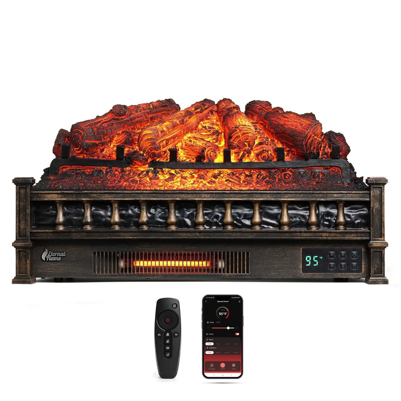 (Open Box) Eternal Flame EF26-PB Smart Electric Fireplace Logs, WiFi Enabled by TURBRO