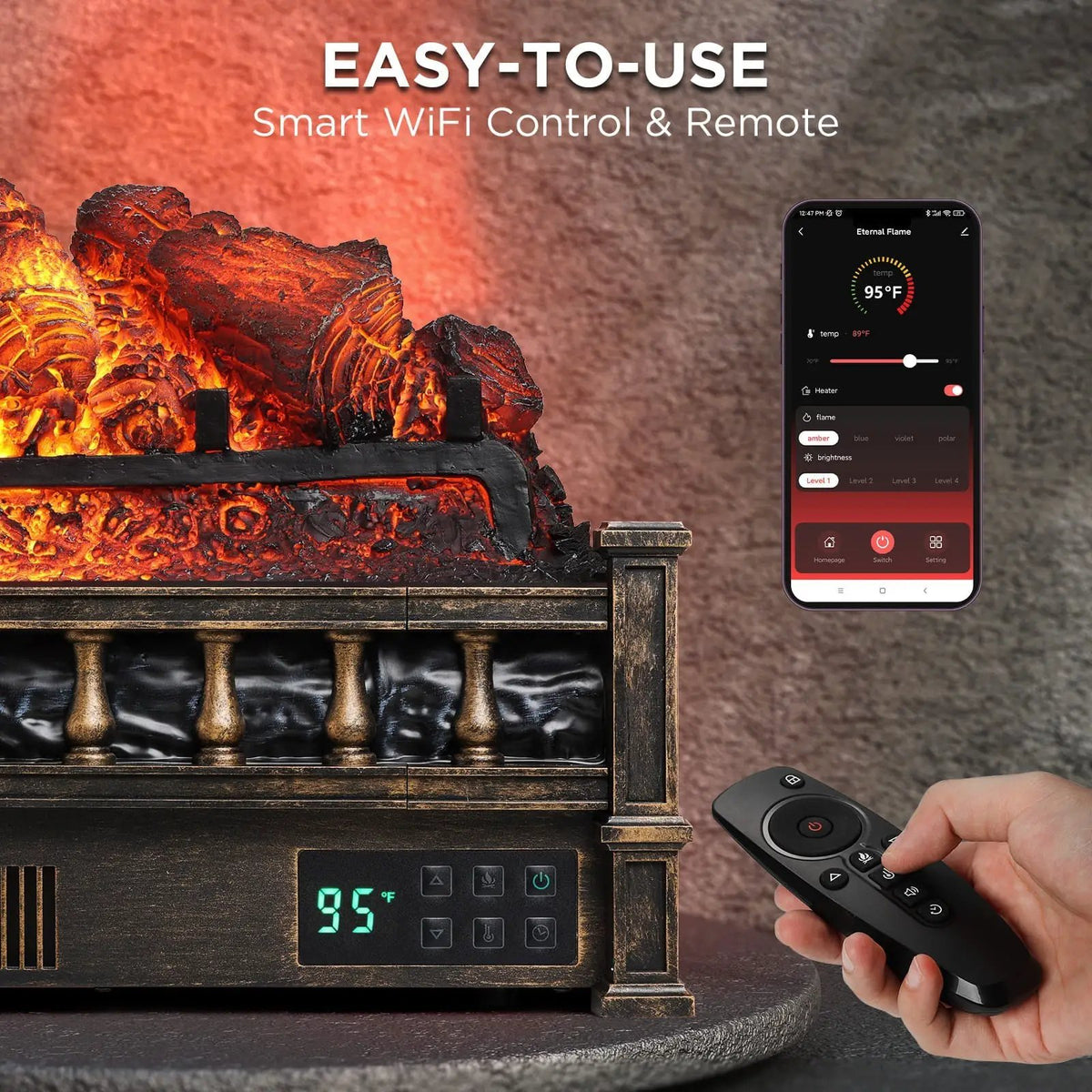 Eternal Flame EF26-PB Smart Electric Fireplace Logs, WiFi Enabled by TURBRO