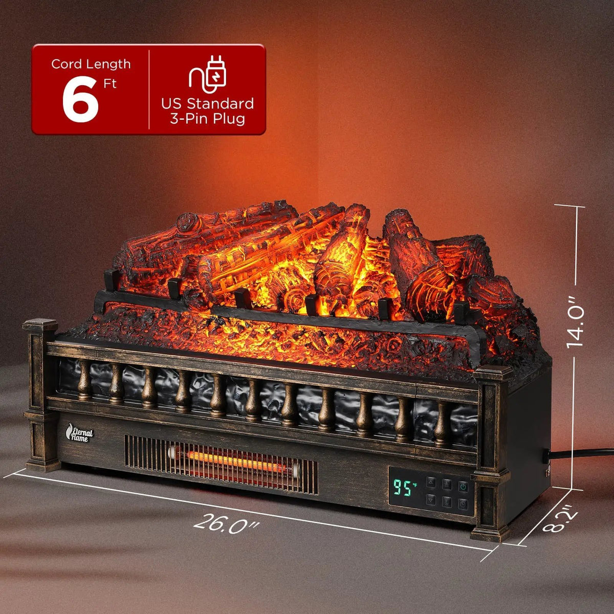 Eternal Flame EF26-PB Smart Electric Fireplace Logs, WiFi Enabled by TURBRO