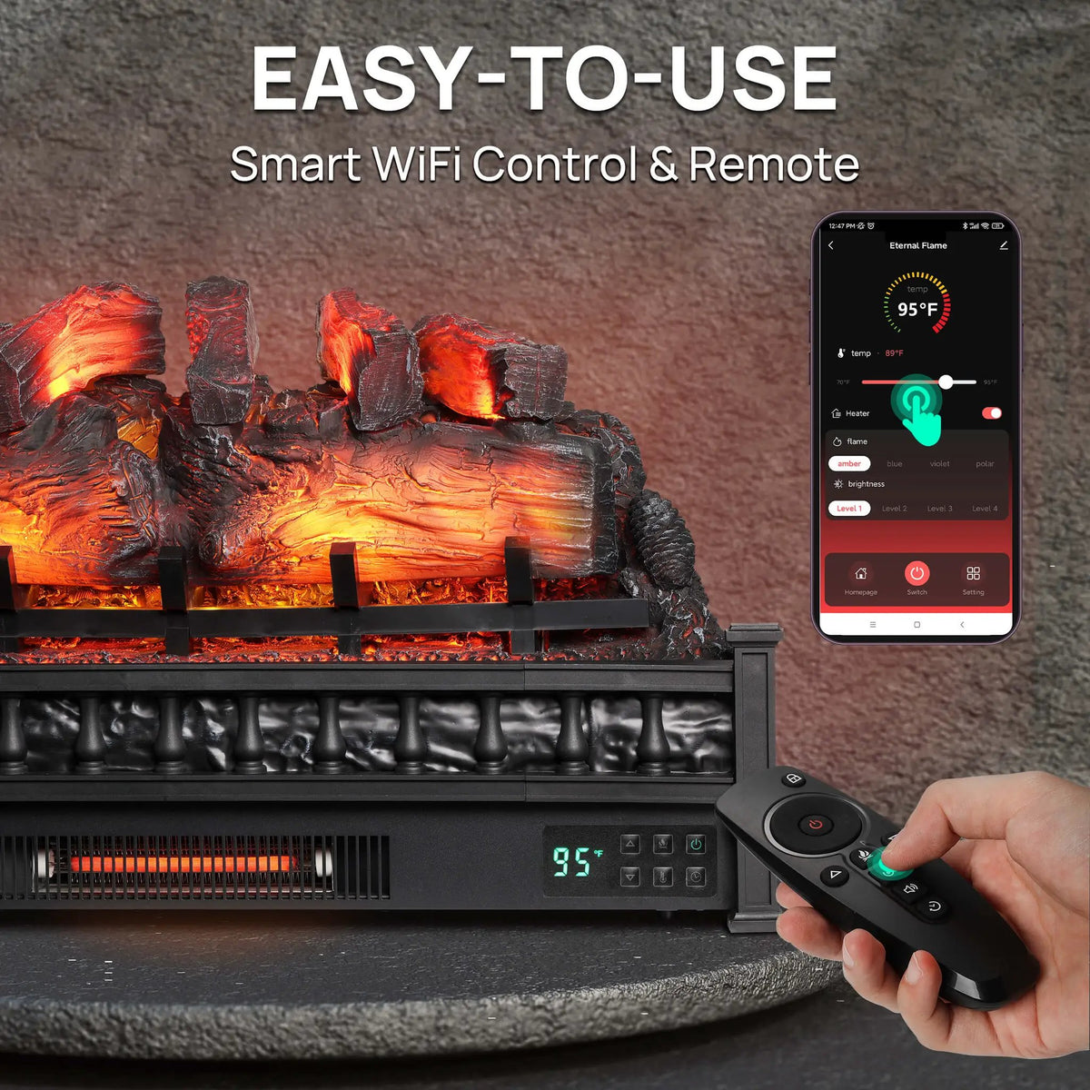 Eternal Flame EF30-PB Electric Fireplace Logs by TURBRO