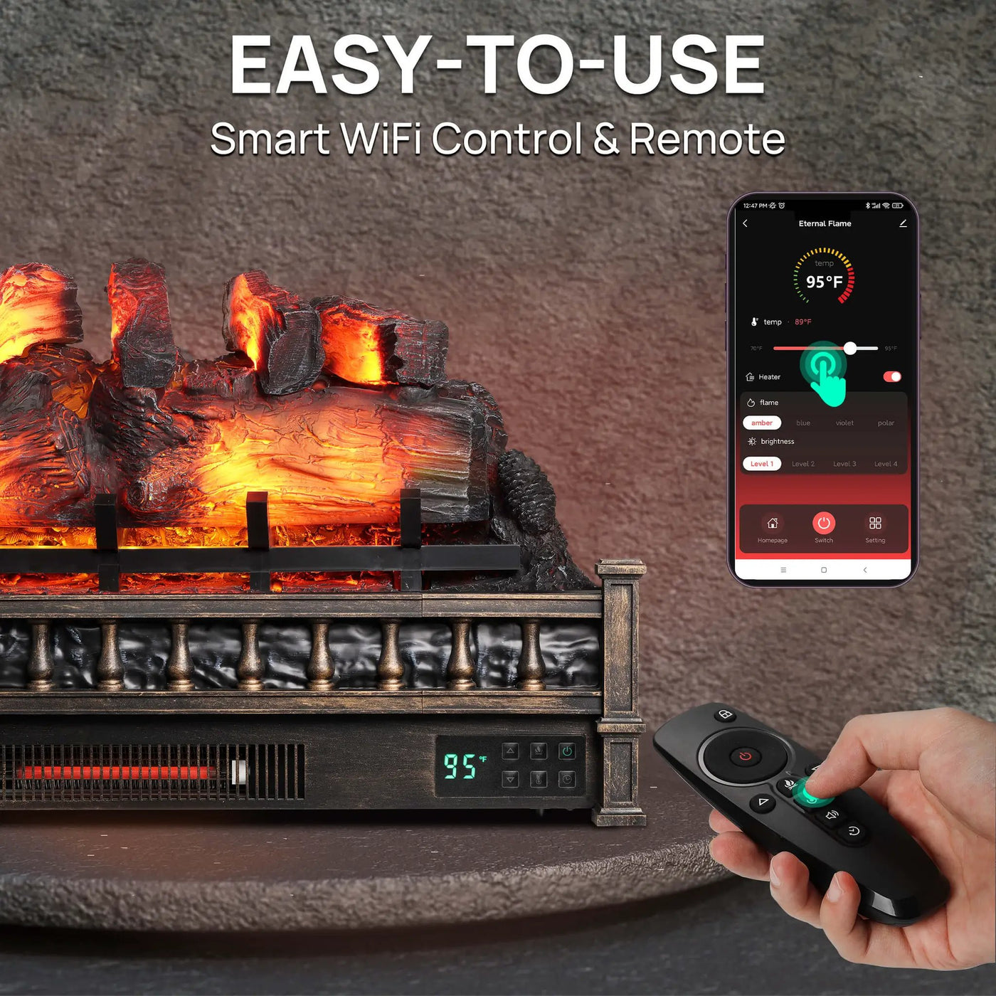(Open Box) Eternal Flame EF30-PB Electric Fireplace Logs by TURBRO